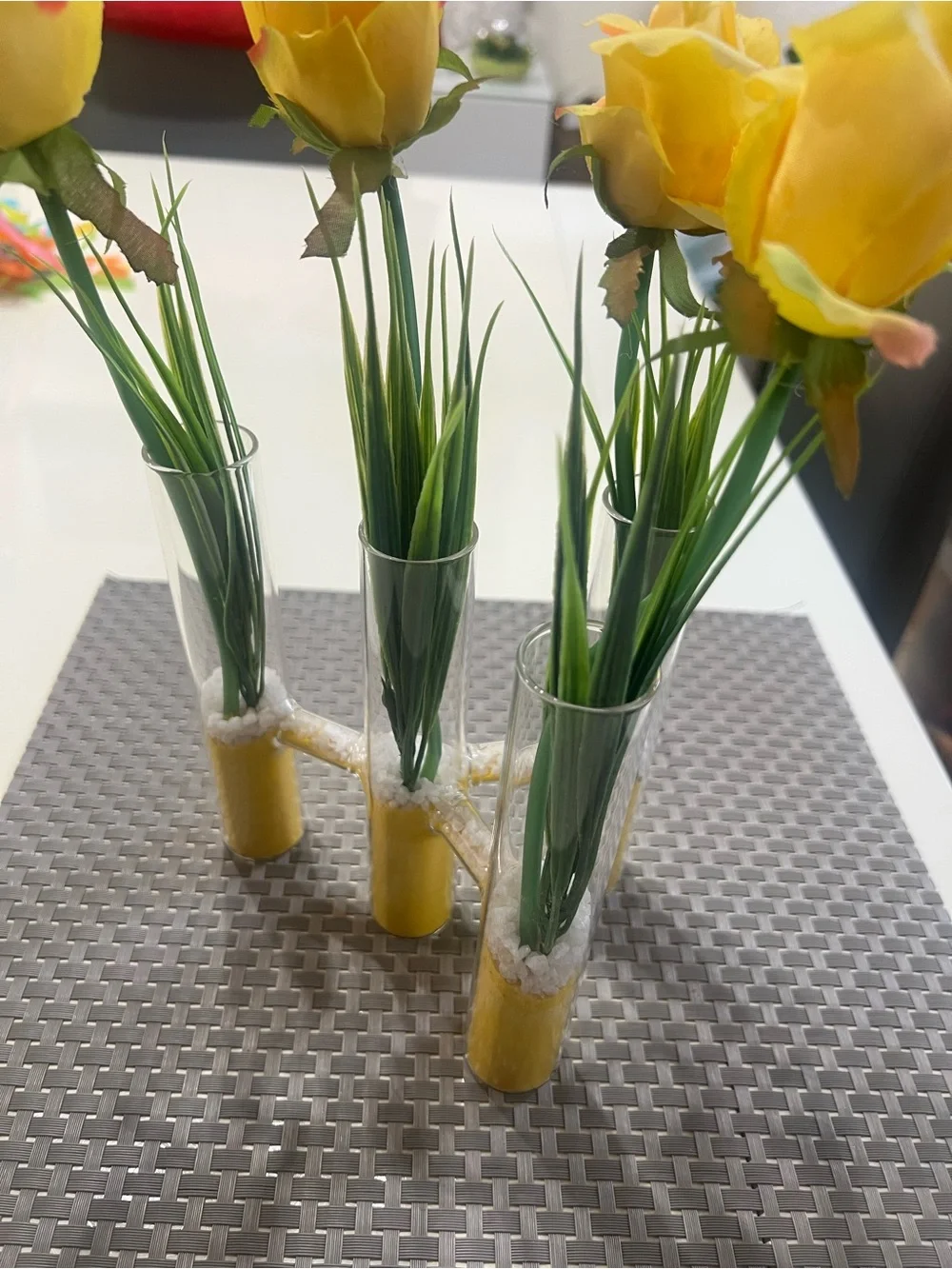 Artificial Yellow Rose Stem Vase Set - Home Accents